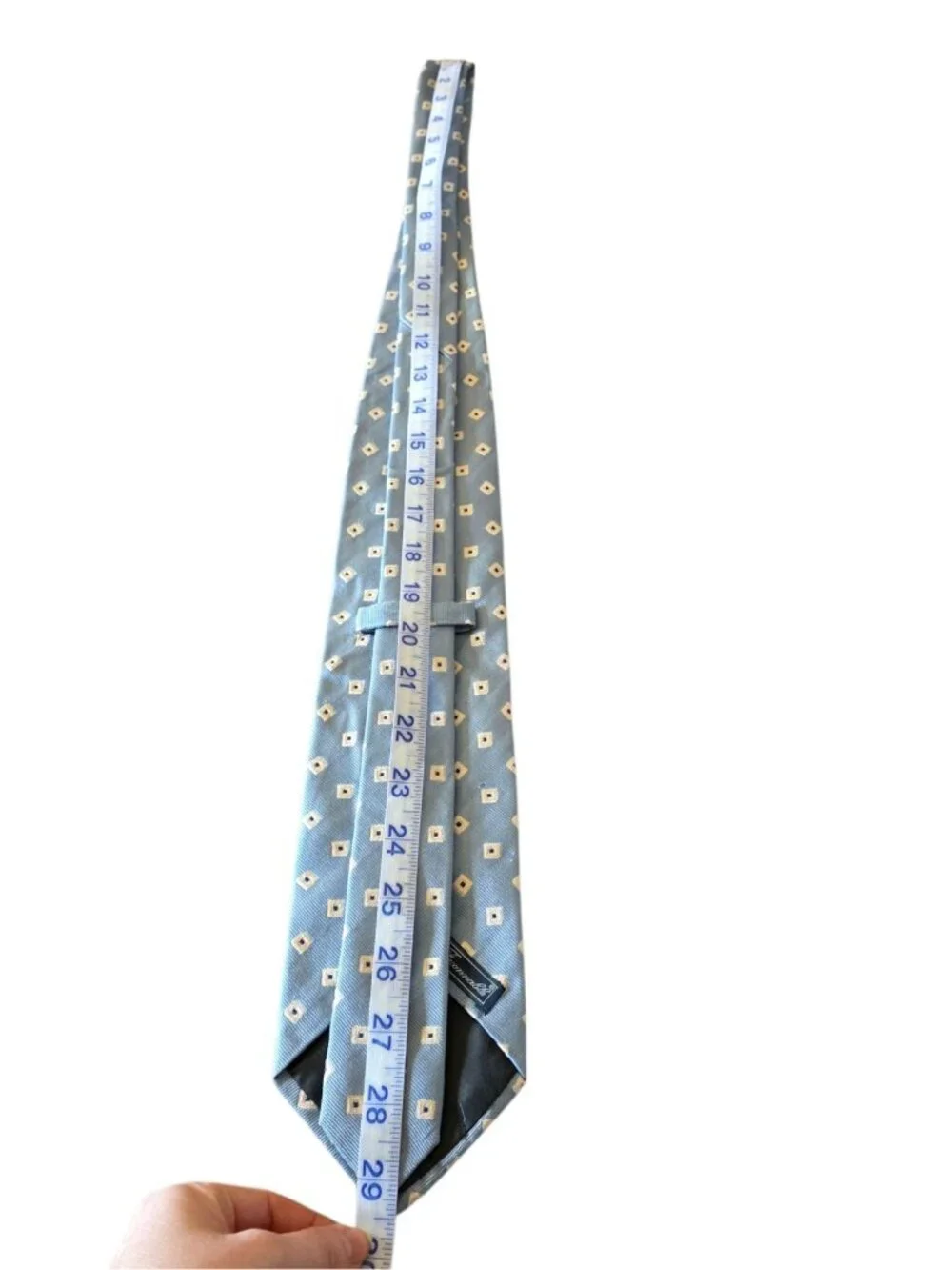Façonnable Silk Tie Blue Geometric Square Pattern Handmade Made In France